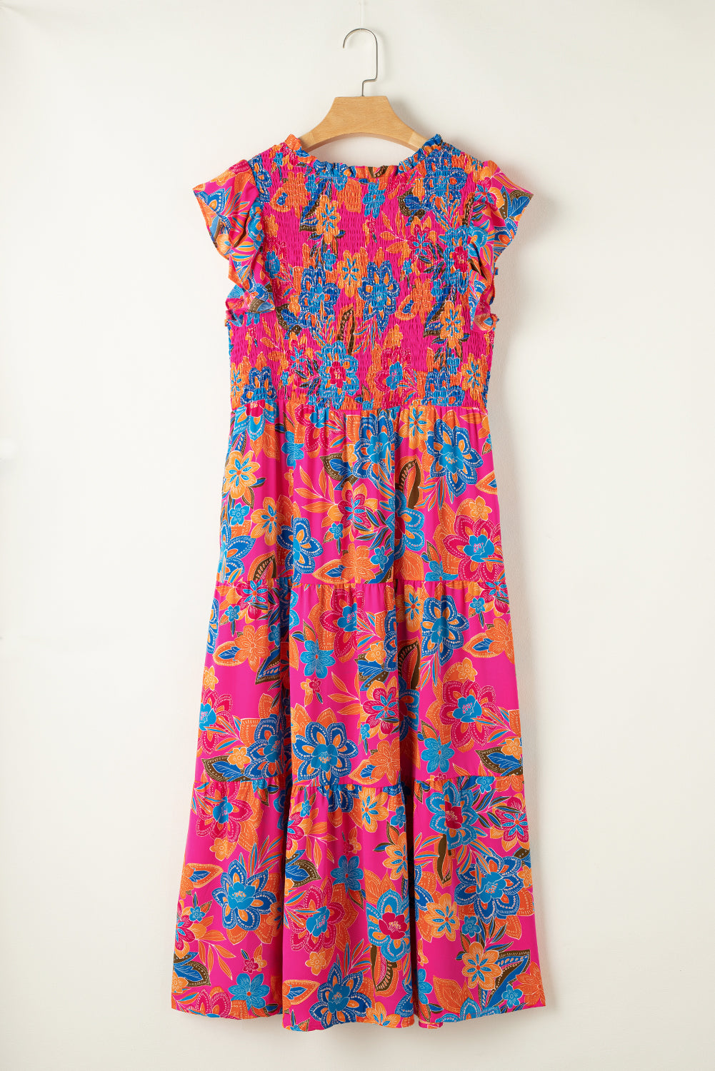 Red Floral Print Ruffled Sleeveless Plus Size Long Dress